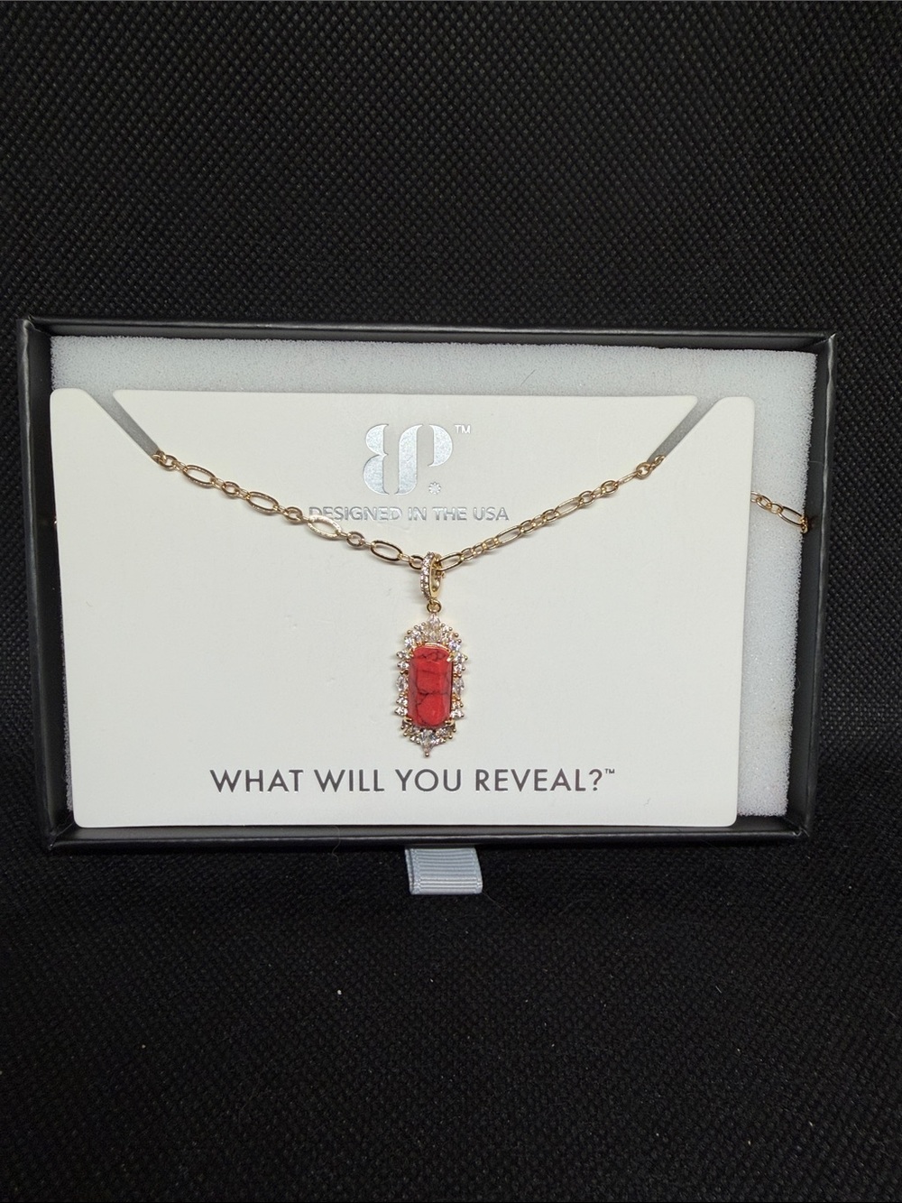 Coral Magnesite on Gold Necklace